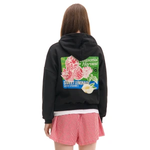 Cropp - Czarna bluza hoodie z kolorowymi nadrukami - czarny