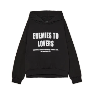 Cropp - Czarna bluza hoodie z książkowym motywem - czarny