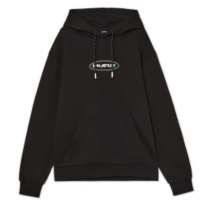 Cropp - Czarna bluza hoodie z minimalistycznym nadrukiem - czarny