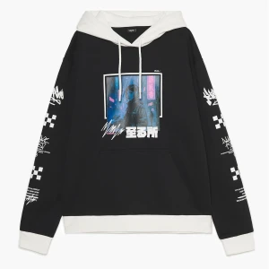 Cropp - Czarna bluza z białym kapturem i nadrukiem - czarny