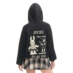 Cropp - Czarna bluza z kapturem i nadrukami - czarny