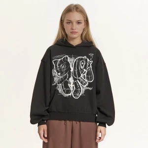 Cropp - Czarna bluza z kapturem i nadrukiem - czarny