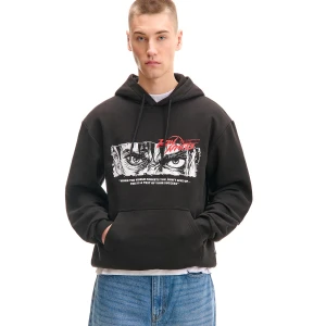 Cropp - Czarna bluza z kapturem i sloganem - czarny