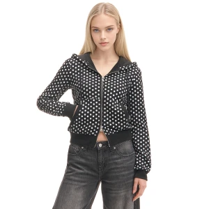 Cropp - Czarna bluza z kapturem w groszki - czarny