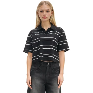 Cropp - Czarna bluzka boxy w paski - czarny