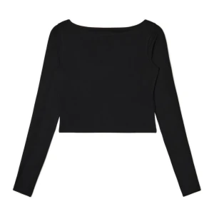Cropp - Czarna bluzka longsleeve z wiskozą - czarny