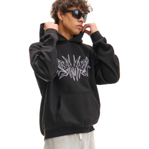 Cropp - Czarna hoodie z nadrukiem - czarny