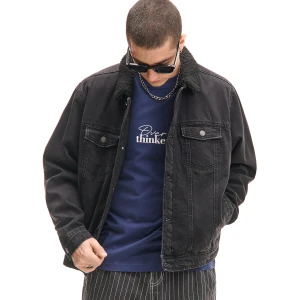 Cropp - Czarna jeansowa kurtka sherpa - czarny