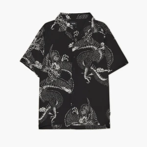 Cropp - Czarna koszula z nadrukiem smoka - czarny