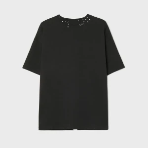 Cropp - Czarna koszulka oversize z piercingowymi detalami - czarny