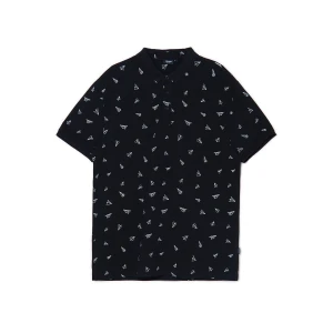 Cropp - Czarna koszulka polo z nadrukami all over - czarny