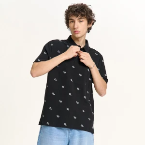 Cropp - Czarna koszulka polo z nadrukiem - czarny