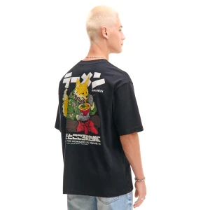 Cropp - Czarna koszulka z lisem i ramenem - czarny