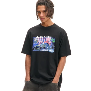 Cropp - Czarna koszulka z motoryzacyjnym motywem - czarny