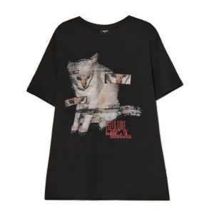 Cropp - Czarna koszulka z motywem kota - czarny