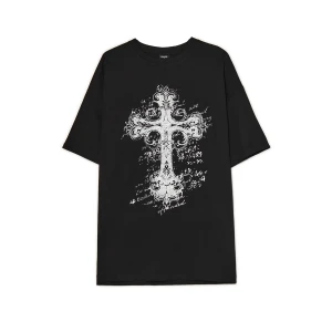 Cropp - Czarna koszulka z motywem krzyża - czarny