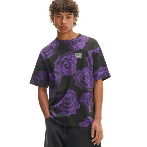 Cropp - Czarna koszulka z motywem róż - czarny