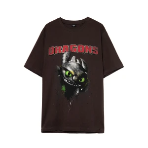 Cropp - Czarna koszulka z nadrukiem Nocna Furia - szary