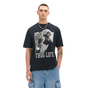 Cropp - Czarna koszulka z nadrukiem Tupac Shakur - czarny