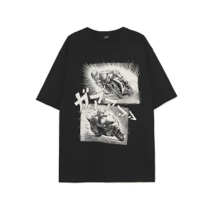 Cropp - Czarna koszulka z rysunkowymi motocyklami - czarny