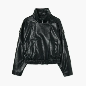 Cropp - Czarna kurtka biker z imitacji skóry - czarny