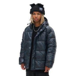 Cropp - Czarna kurtka puffer z efektem skóry - czarny