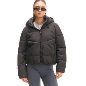 Cropp - Czarna kurtka puffer z kapturem - czarny