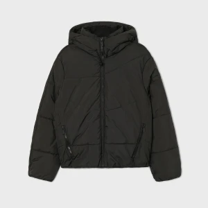 Cropp - Czarna kurtka puffer z regulowanym kapturem - czarny