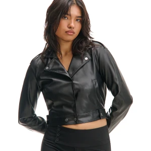 Cropp - Czarna kurtka ramoneska z imitacji skóry - czarny