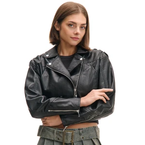 Cropp - Czarna kurtka ramoneska z imitacji skóry - czarny