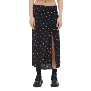 Cropp - Czarna spódnica midi w kwiatki - czarny