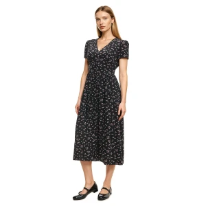 Cropp - Czarna sukienka maxi w kwiaty - czarny
