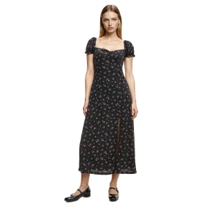 Cropp - Czarna sukienka midi w kwiaty - czarny