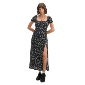 Cropp - Czarna sukienka midi w kwiaty - czarny