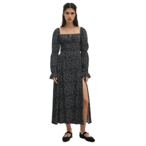 Cropp - Czarna sukienka midi w kwiaty - inny