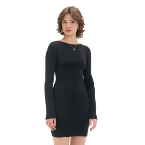 Cropp - Czarna sukienka mini z długimi rękawami - czarny