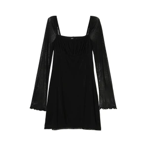 Cropp - Czarna sukienka mini z siateczkowym wykończeniem - czarny