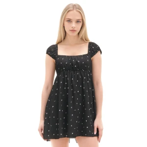 Cropp - Czarna sukienka z minimalistycznymi nadrukami - czarny