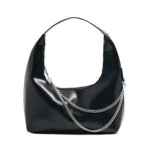 Cropp - Czarna torebka hobo z łańcuszkiem - czarny