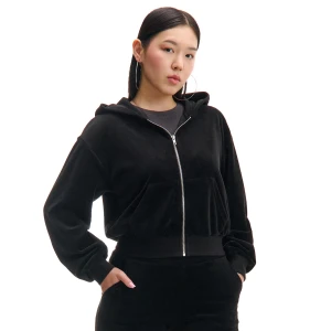 Cropp - Czarna welurowa bluza z kapturem - czarny