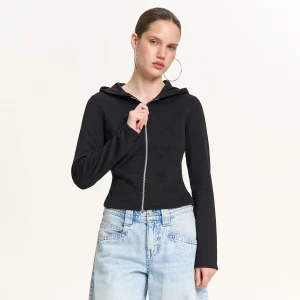 Cropp - Czarna zapinana bluza z kapturem - czarny