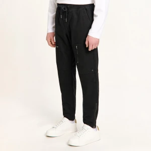 Cropp - Czarne bawełniane spodnie z zamkami - czarny