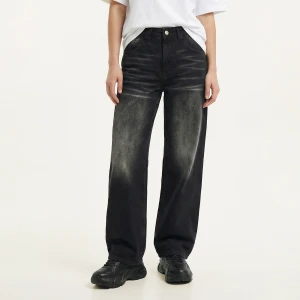 Cropp - Czarne jeansy baggy z efektem sprania TALL - czarny