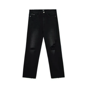 Cropp - Czarne jeansy baggy z przetarciami i dziurami - czarny