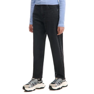 Cropp - Czarne jeansy mom z efektem sprania PETITE - czarny