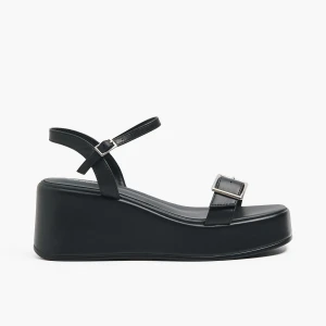 Cropp - Czarne sandały na koturnie - czarny