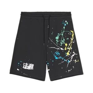 Cropp - Czarne spodenki z kolorowym nadrukiem - czarny