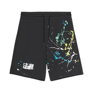 Cropp - Czarne spodenki z kolorowym nadrukiem - czarny