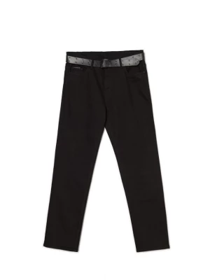 Cropp - Czarne spodnie regular z paskiem - Czarny