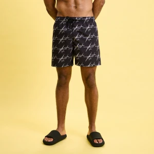 Cropp - Czarne szorty kąpielowe z nadrukiem - czarny